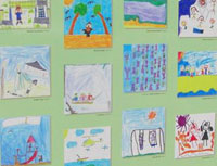 Photo; pictures drawn by children